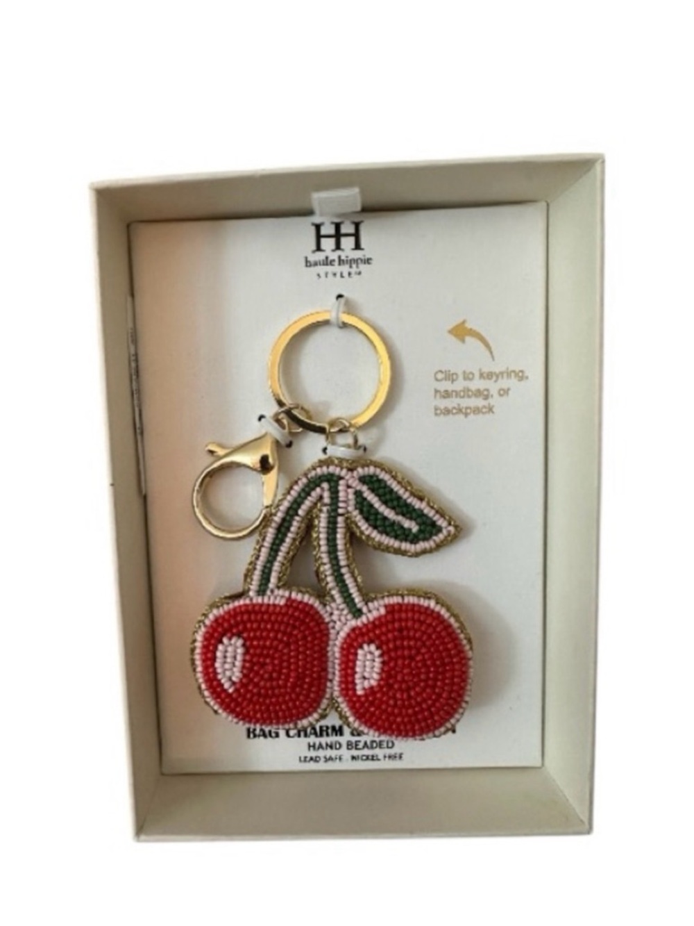 Haute Hippie Cherry Key Holder - Red & Green Hand Beaded In Gift Box NWT - Picture 12 of 13